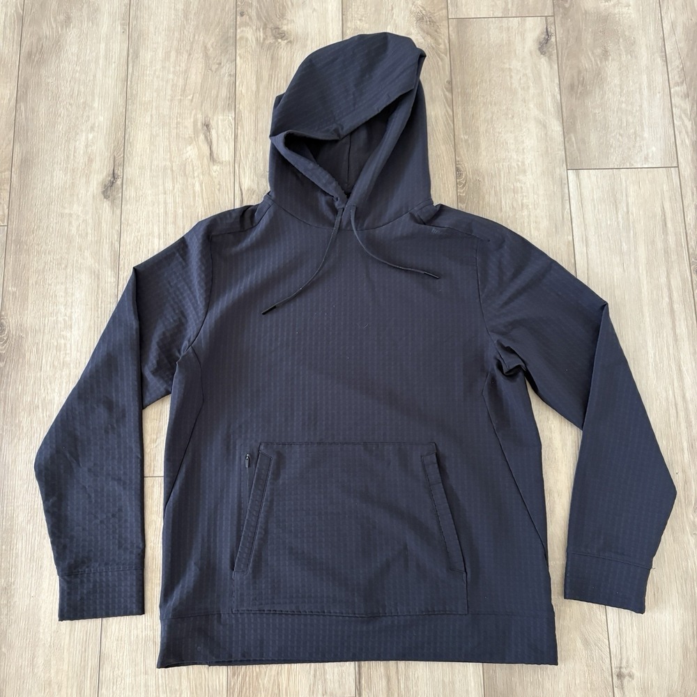 BRADY Men's Black Pullover Hoodie Solid Drawstring Long Sleeve Size Large Waffle